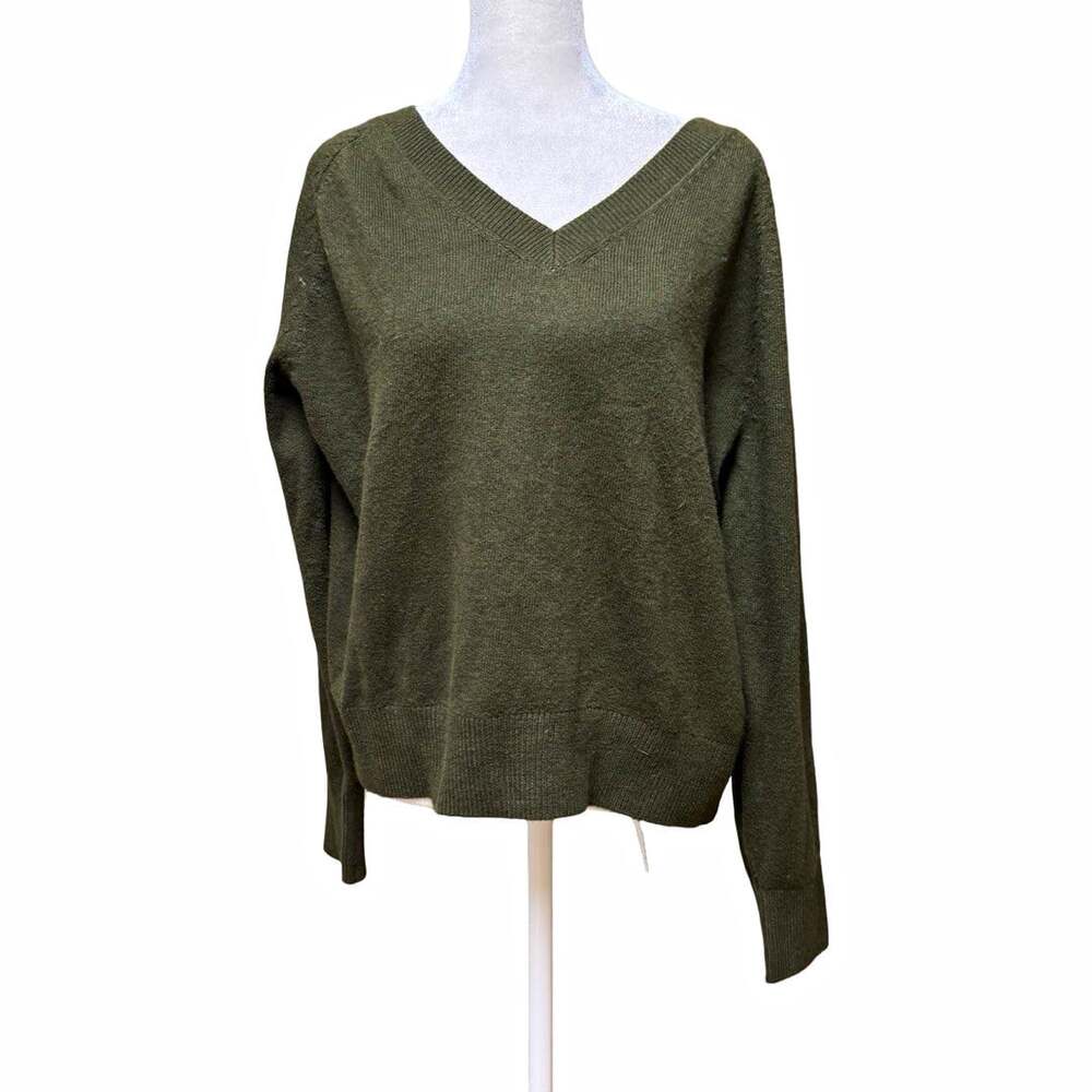 Old Navy Green Solid Knit V-Neck Pullover Sweater Ribbed Trim Long Sleeve L